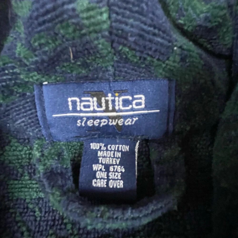 Nautica Green and Blue Cotton Terry Plaid Men's Robe One Size - Picture 2 of 11